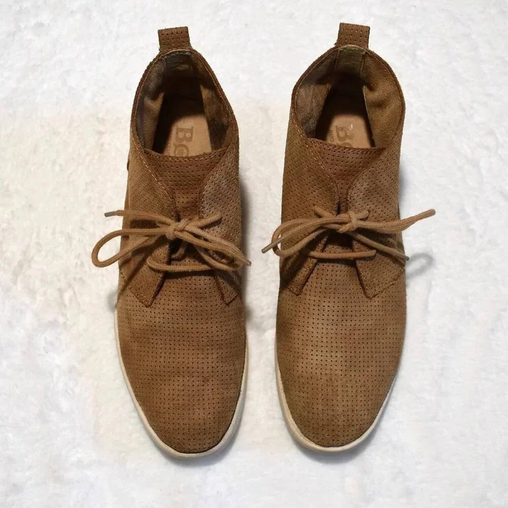 Born Bazu Leather Suede Chukka Booties Sz 7 Ankle Boot Lace Up Boho Neutral